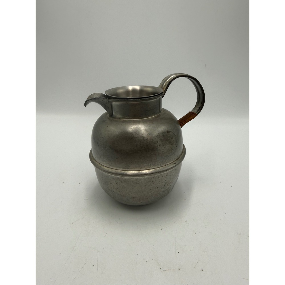 Vintage Reed & Barton 18-8 Stainless Steel Pitcher Wicker Handle Mid Century 9